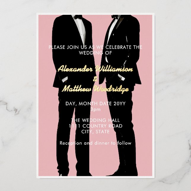 Elegant Modern Gay Men Wedding Gold (Front)