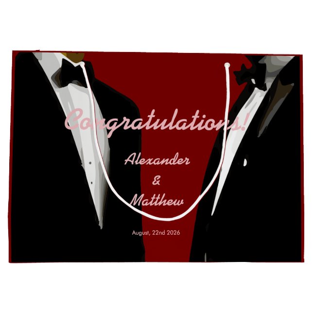 Elegant Modern Gay Men Wedding Large Gift Bag (Back)