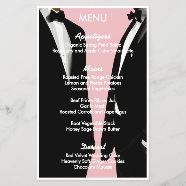 Elegant Modern Gay Men Wedding Menu (Back)