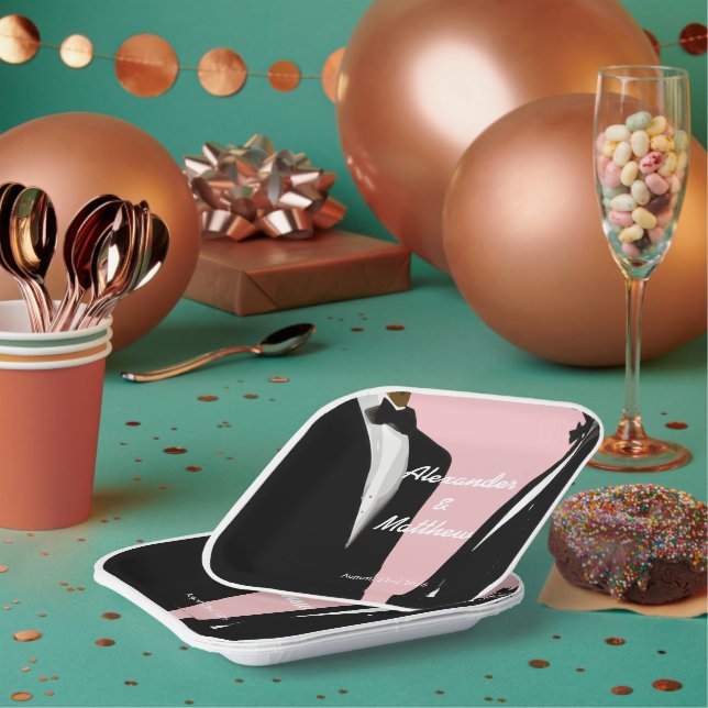 Elegant Modern Gay Men Wedding Paper Plate (Multi)