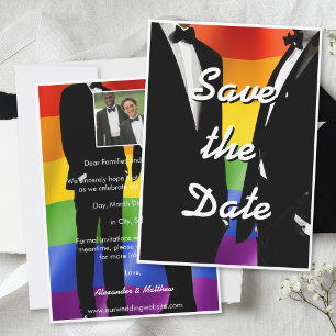 Elegant Modern Gay Men Wedding Photo Rainbow Save The Date