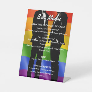 Elegant Modern Gay Men Wedding Rainbow Bar Menu Pedestal Sign