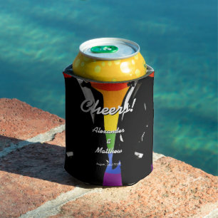 Elegant Modern Gay Men Wedding Rainbow Can Cooler