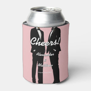 Elegant Modern Gay Men Wedding Rainbow Can Cooler