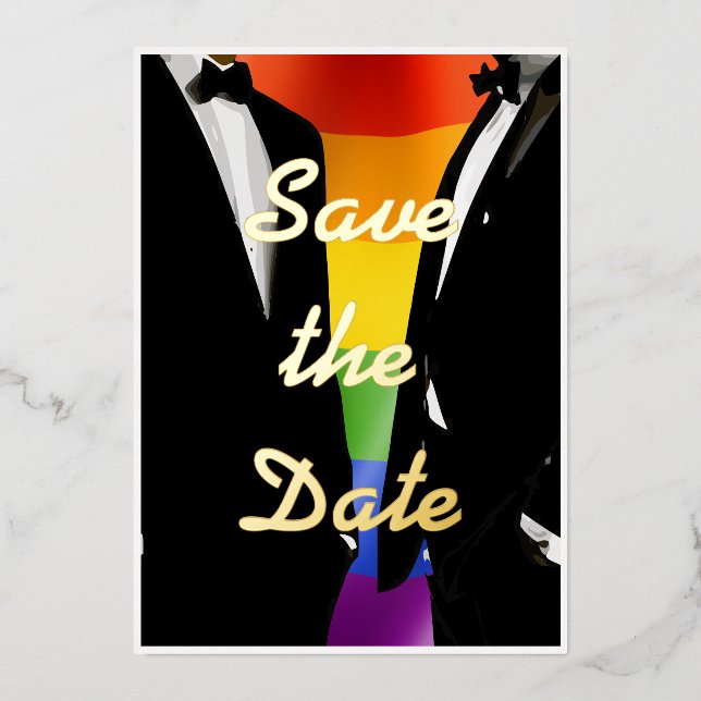 Elegant Modern Gay Men Wedding Rainbow Gold (Front)