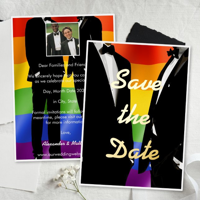 Elegant Modern Gay Men Wedding Rainbow Gold (Creator Uploaded)