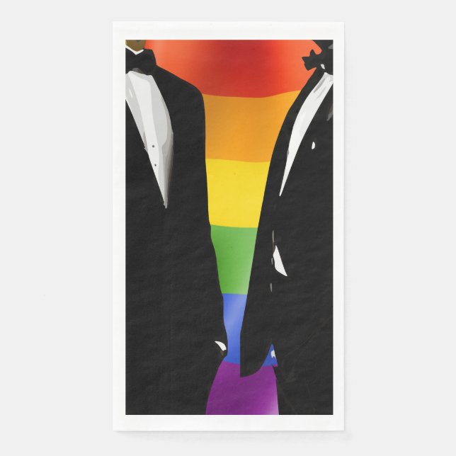 Elegant Modern Gay Men Wedding Rainbow Napkin (Front)