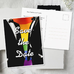 Elegant Modern Gay Men Wedding Rainbow Postcard