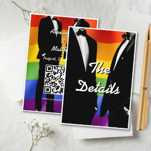 Elegant Modern Gay Men Wedding Rainbow QR Code Enclosure Card