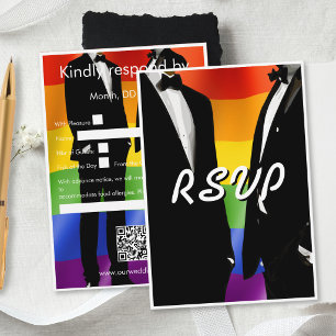 Elegant Modern Gay Men Wedding Rainbow RSVP Card