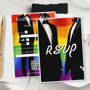 Elegant Modern Gay Men Wedding Rainbow RSVP Card