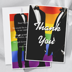 Elegant Modern Gay Men Wedding Rainbow Thank You Card