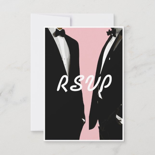 Elegant Modern Gay Men Wedding RSVP Card (Front)