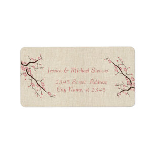Elegant modern gentle wedding cherry tree linen label