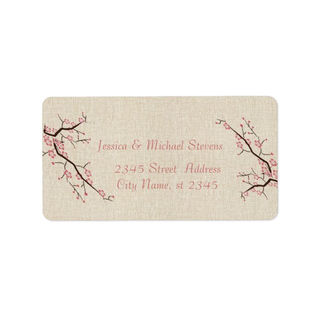Elegant modern gentle wedding cherry tree linen label (Front)