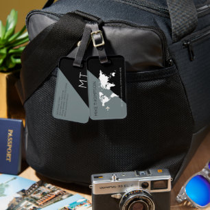 Elegant Modern Geometric Grey Black Luggage Tag