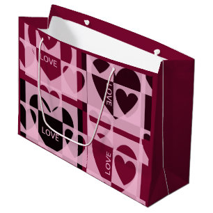 Elegant Modern Geometric Hearts LOVE Pink Wine Red Large Gift Bag