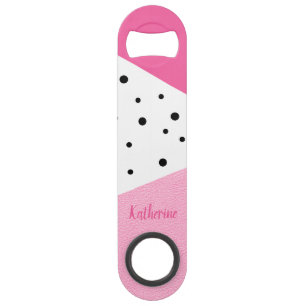 Elegant modern geometric pink leather black dots speed bottle opener