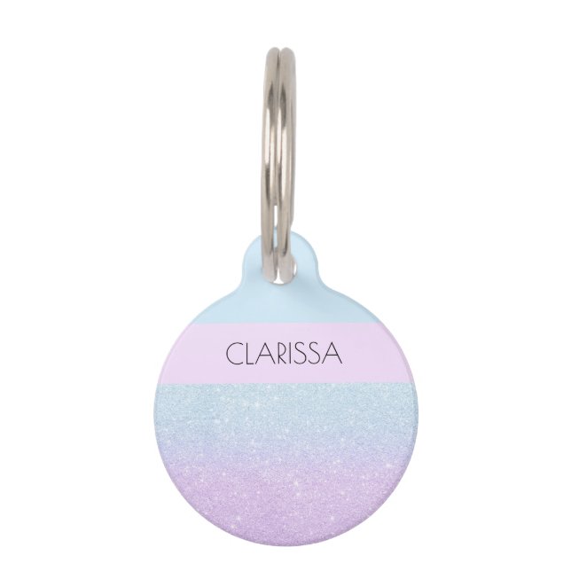 Elegant modern geometric purple & blue glitter pet tag (Front)