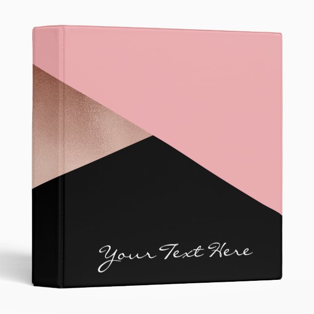 elegant modern geometric rose gold pink black binder (Front/Spine)