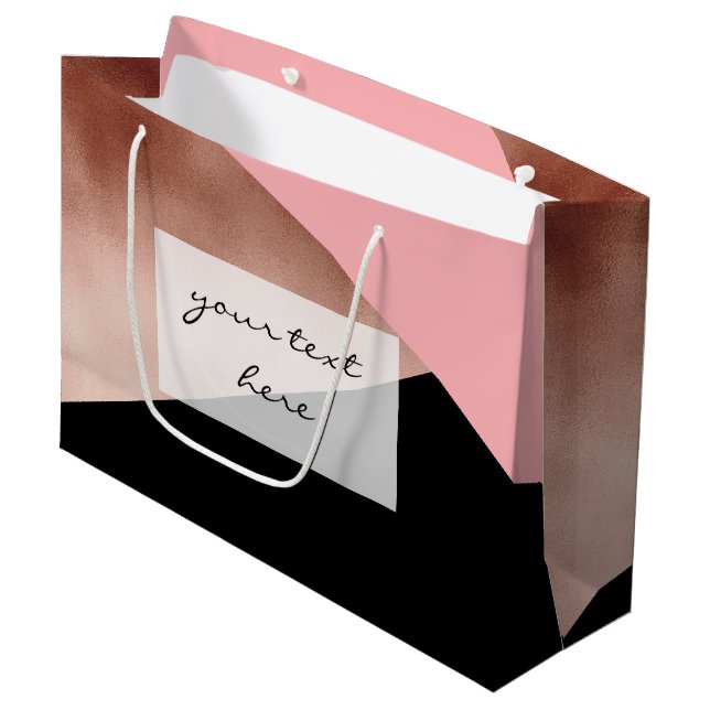 elegant modern geometric rose gold pink black large gift bag (Front Angled)