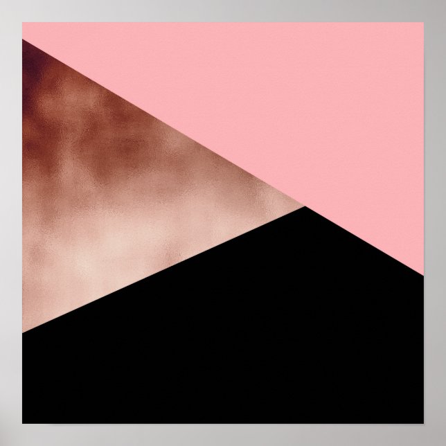 elegant modern geometric rose gold pink black poster (Front)
