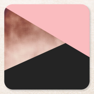 elegant modern geometric rose gold pink black square paper coaster
