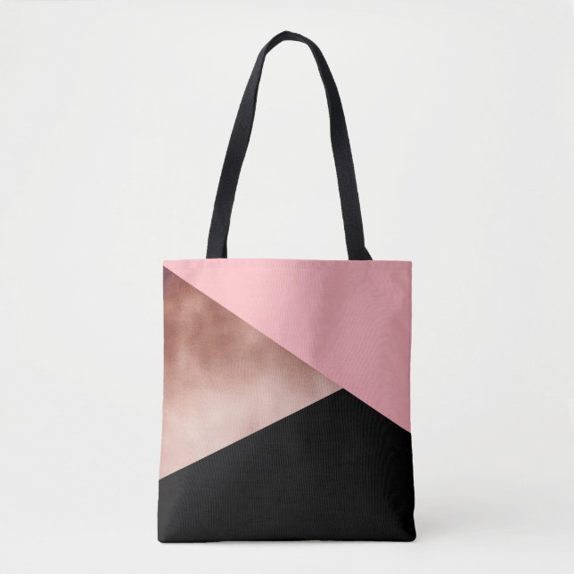 elegant modern geometric rose gold pink black tote bag (Front)