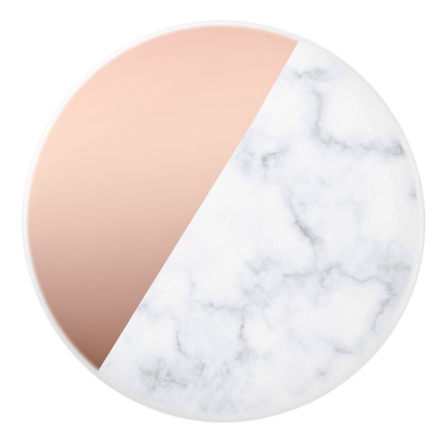 Elegant modern geometric rose gold white marble ceramic knob (Front)