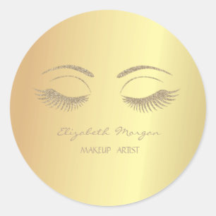 Elegant Modern  Girly,Faux Gold,Faux Lashes Classic Round Sticker
