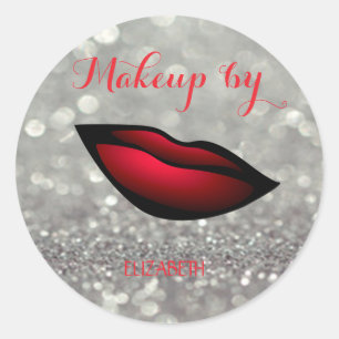 Elegant Modern  Girly,Glitter , Bokeh Red Lips Classic Round Sticker