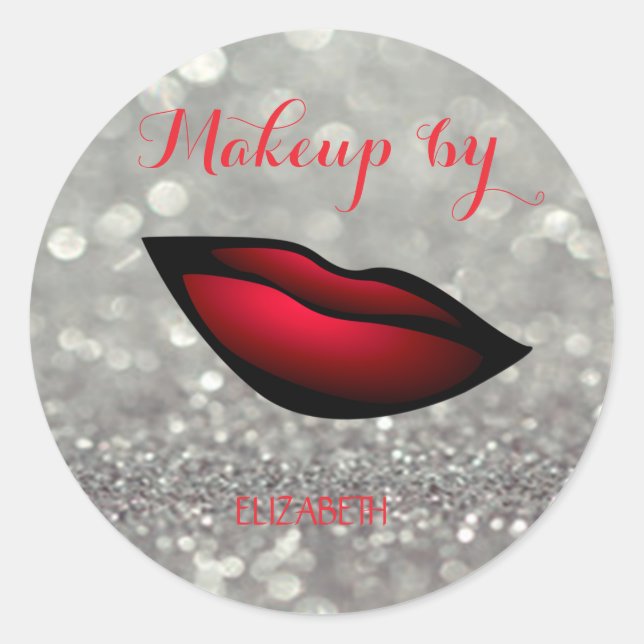 Elegant Modern  Girly,Glitter , Bokeh Red Lips Classic Round Sticker (Front)