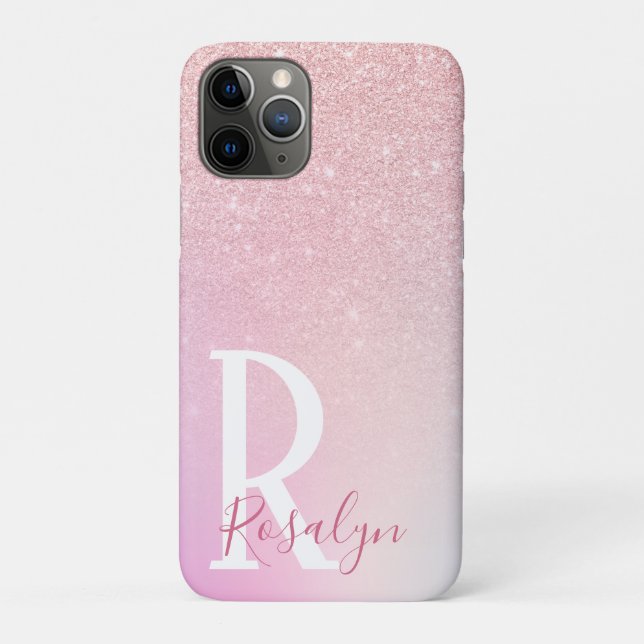 Elegant modern girly ombre pink rose gold glitter Case-Mate iPhone case (Back)