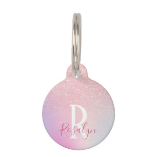 Elegant modern girly ombre pink rose gold glitter pet tag