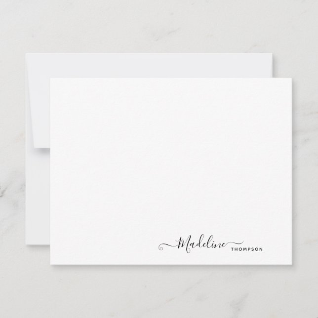 Elegant Modern Girly Script Black Note Card (Front)
