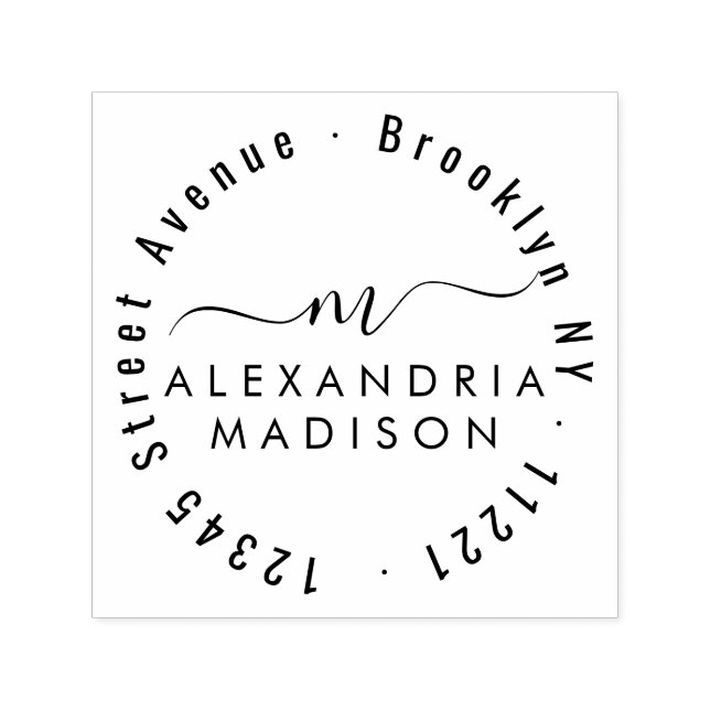 Elegant Modern Girly Script Monogram Address Self-inking Stamp (Design)