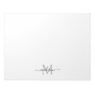 Elegant Modern Girly Script Monogram Black Grey Notepad