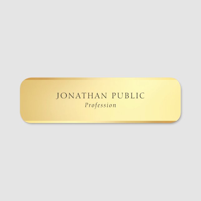 Elegant Modern Glamourous Gold Simple Template Name Tag (Front)