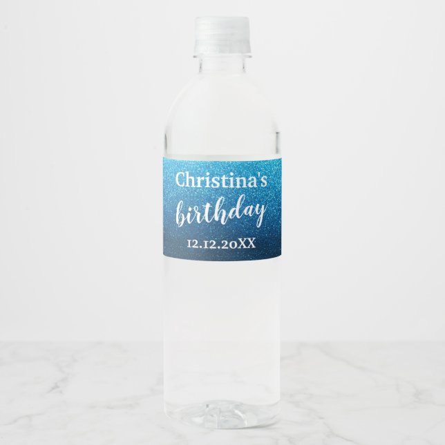 Elegant Modern Glitter Birthday Party Weddings Water Bottle Label (Front)