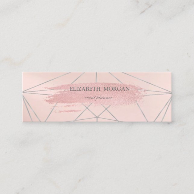 Elegant Modern Glitter Brush Stroke, Geometric Mini Business Card (Front)