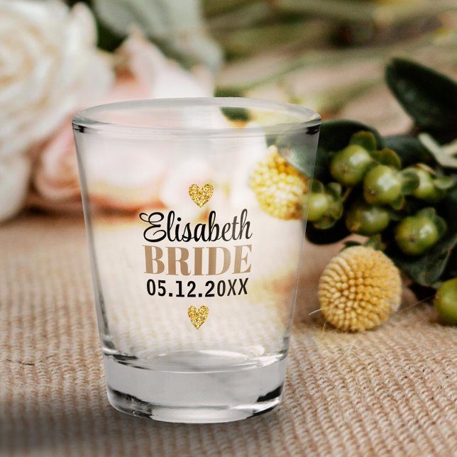  Elegant Modern Glitter Hearts Custom Bridal Party Shot Glass (Creator Uploaded)