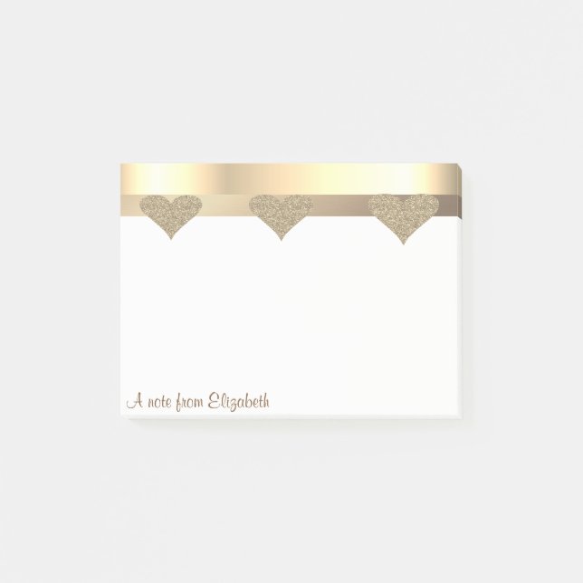 Elegant Modern Glittery Gold Hearts- Personalized Post-it Notes (Front)