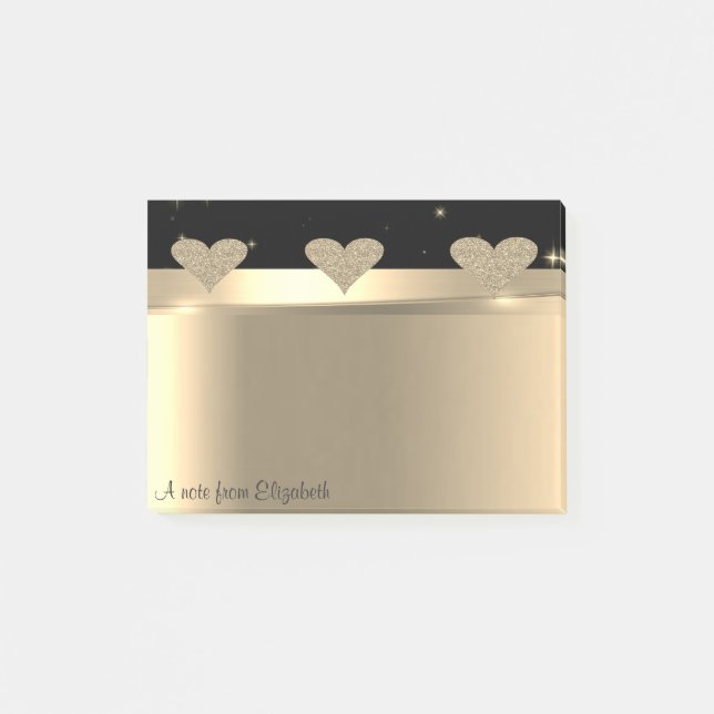 Elegant Modern Glittery Gold Hearts- Personalized Post-it Notes (Front)