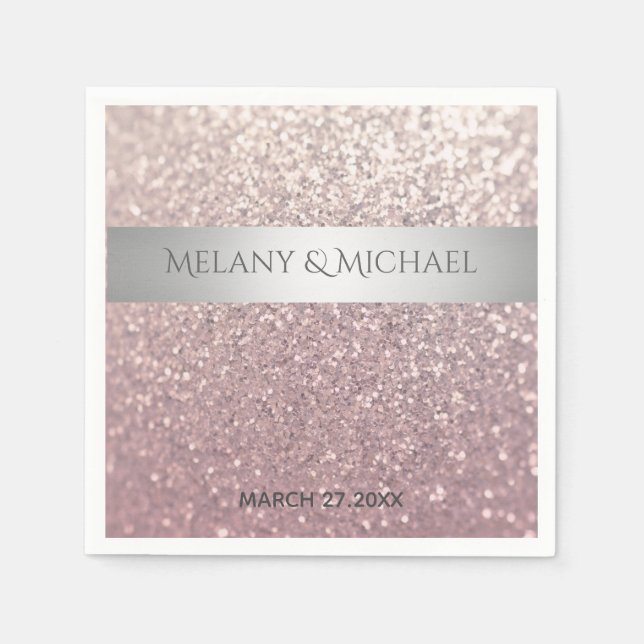 Elegant modern glittery silver stripe napkin (Front)