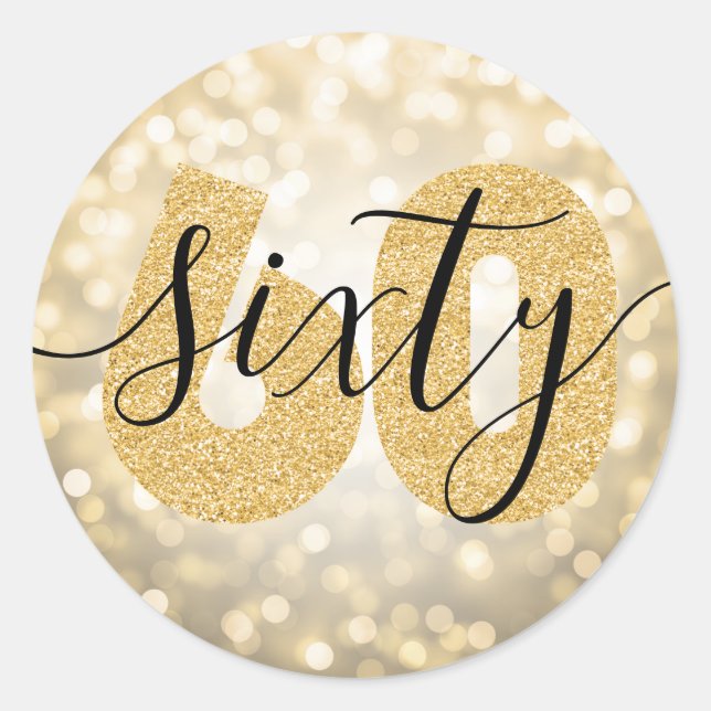 Elegant Modern Gold 60th Birthday Glitter  Classic Round Sticker (Front)