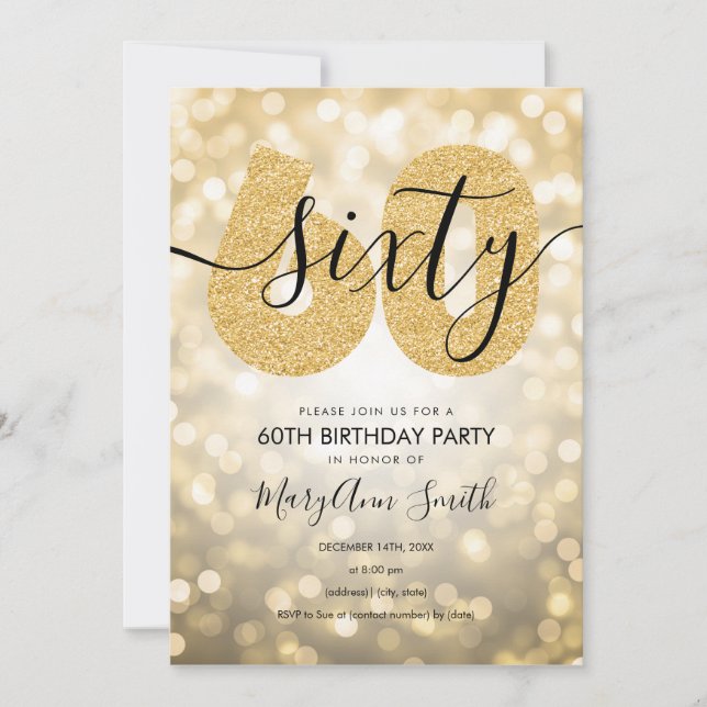 Elegant Modern Gold 60th Birthday Party  Invitation (Front)