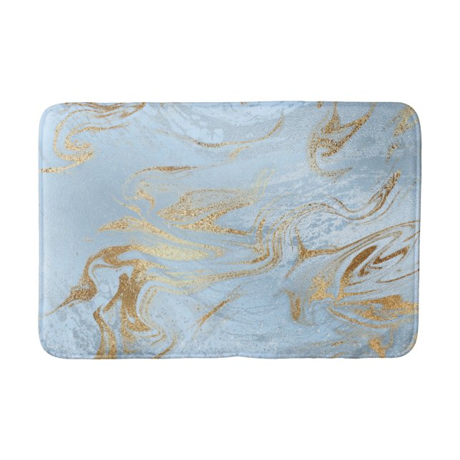 Elegant modern gold and light blue marble glitter bath mat (Front)