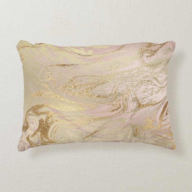 Elegant modern gold and rose gold marble & glitter accent pillow (Front)