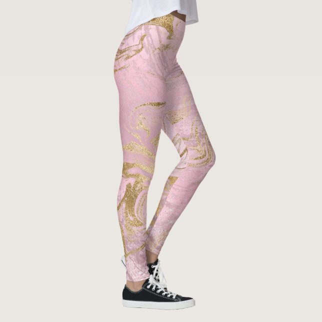Elegant modern gold and rose gold marble & glitter leggings (Right)