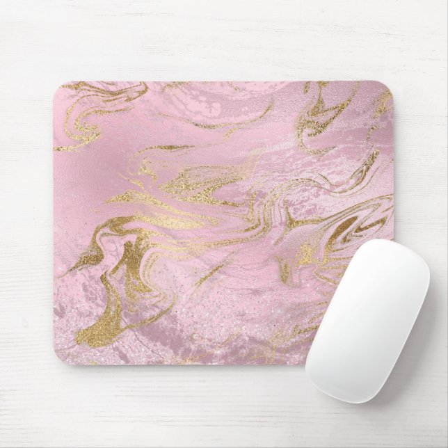 Elegant modern gold and rose gold marble & glitter mouse pad (With Mouse)